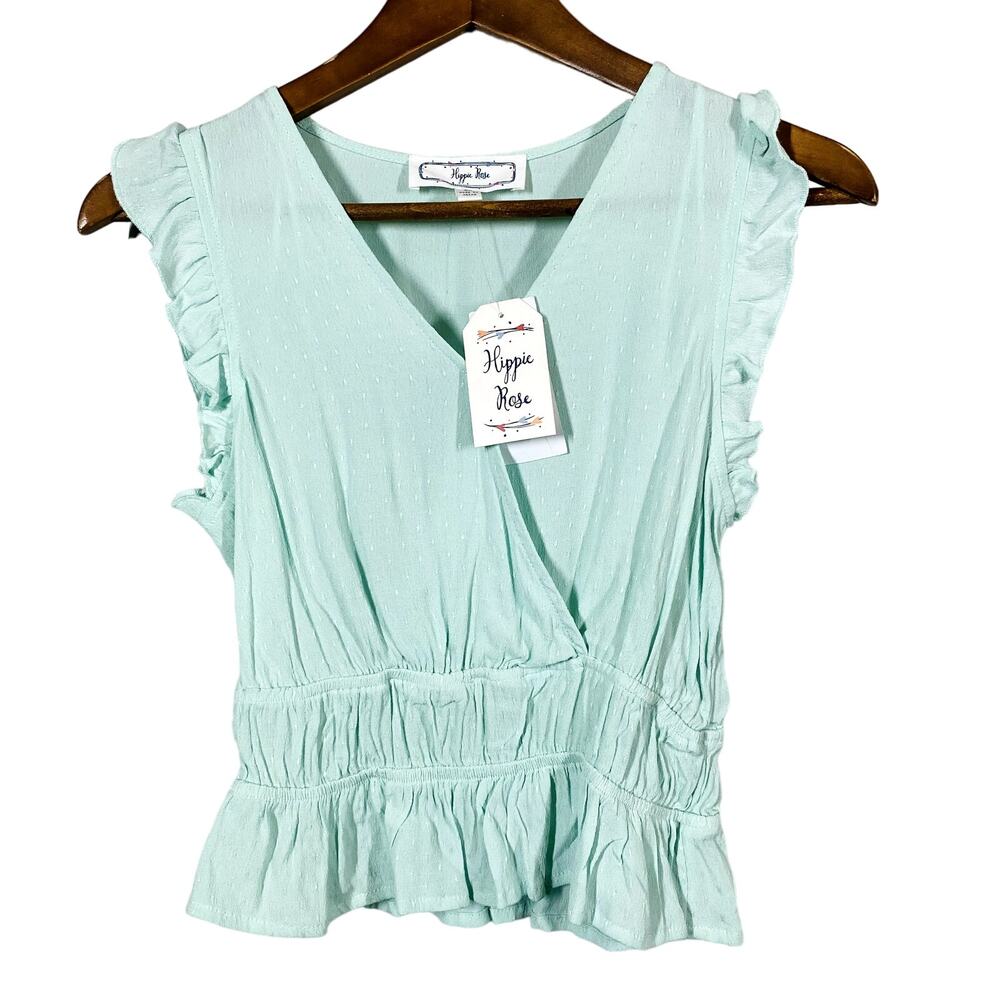 NEW! Hippie Rose Semi Sheer Blouse Tunic Mint Sleeveless Top - XS